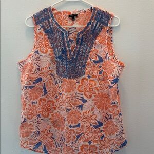 Talbots Orange and Blue Floral Top